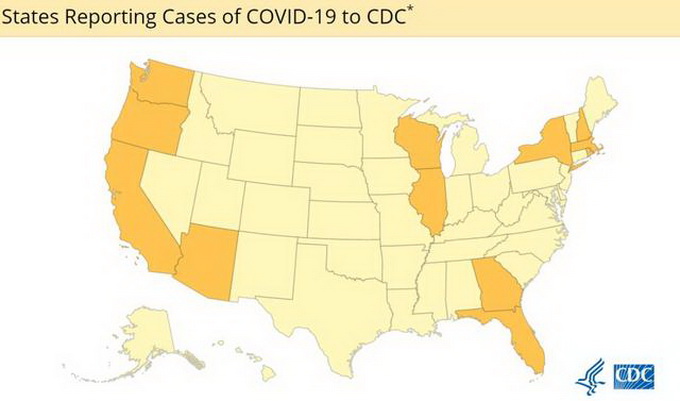 美國確診病例分布圖。圖片來源：美國CDC